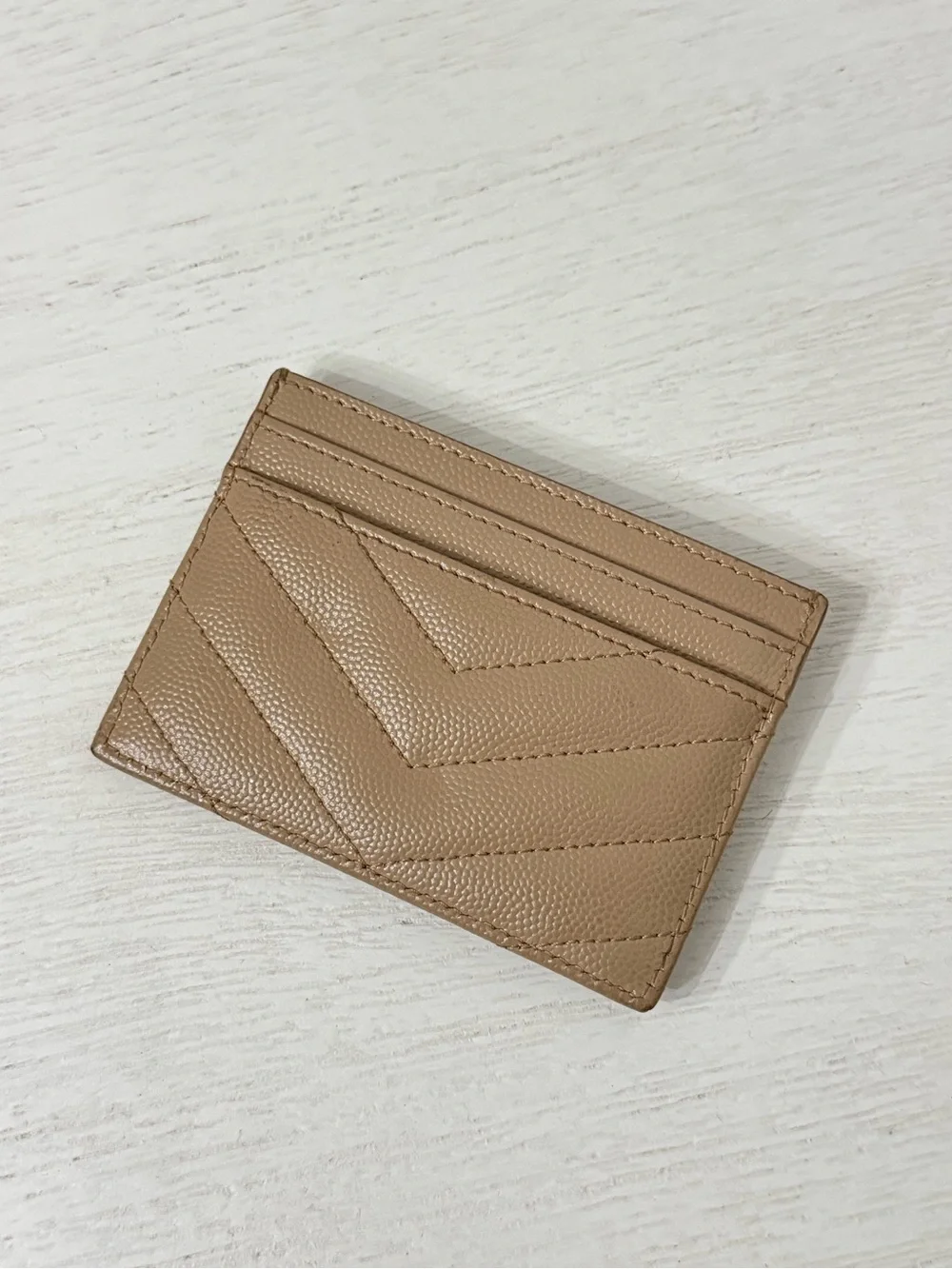 Saint Laurent Dark Beige Leather Card Holder